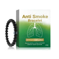 Men's glass and black gallstone smoke prevention bracelet on wrist showing bead construction