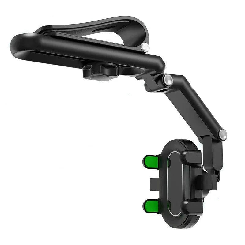 Black or green car sun visor accessory with buckle for rear seat mounting.