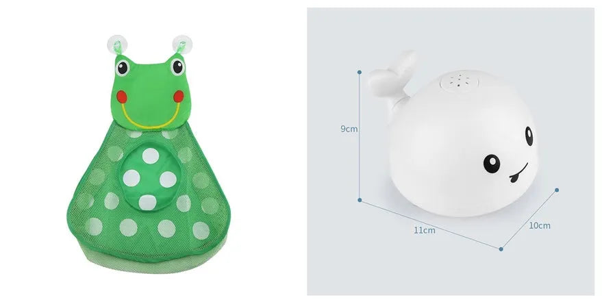 Automatic water spray whale bath toy with LED lights for baby sensory play