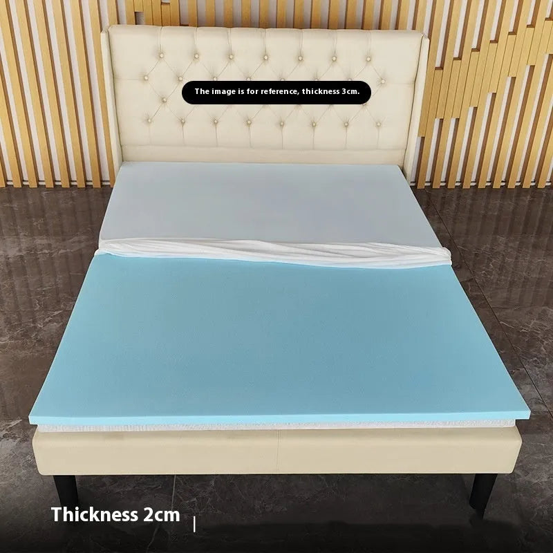 Thin gel memory foam tatami mattress in three thickness options on a platform bed.