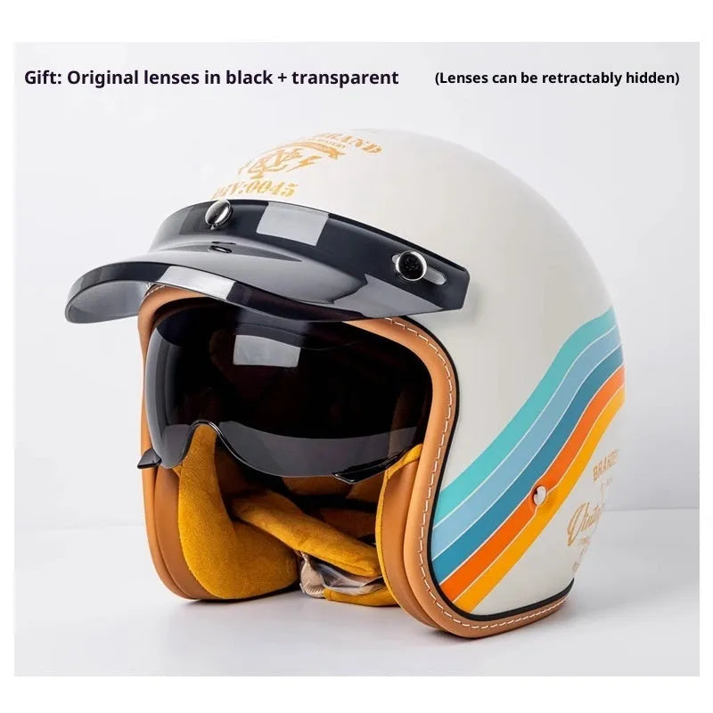 ABS motorcycle helmet with built-in goggles in beige for adult commuting