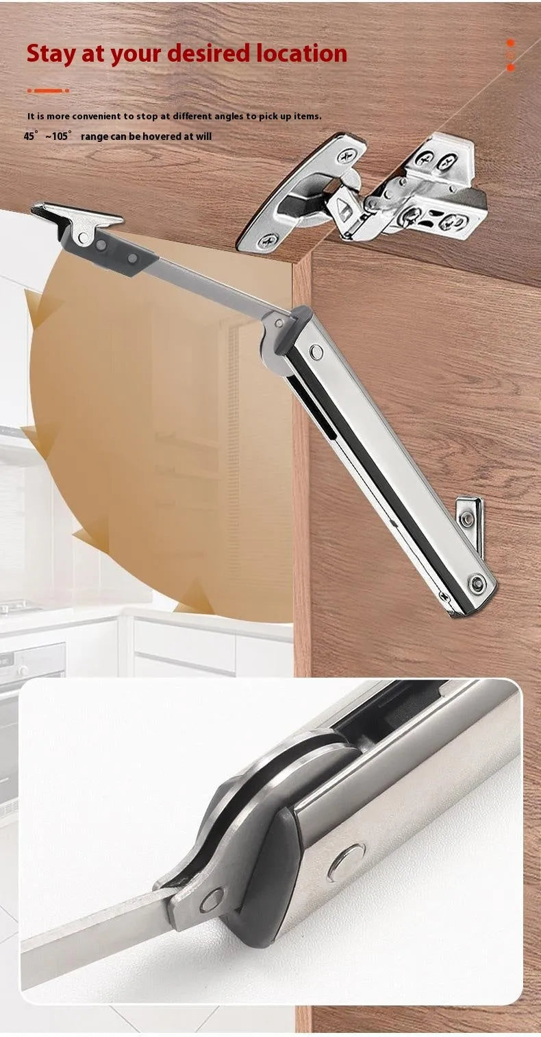 Cold rolled steel tatami cabinet support rod with elastic jackstay for flap-up doors.