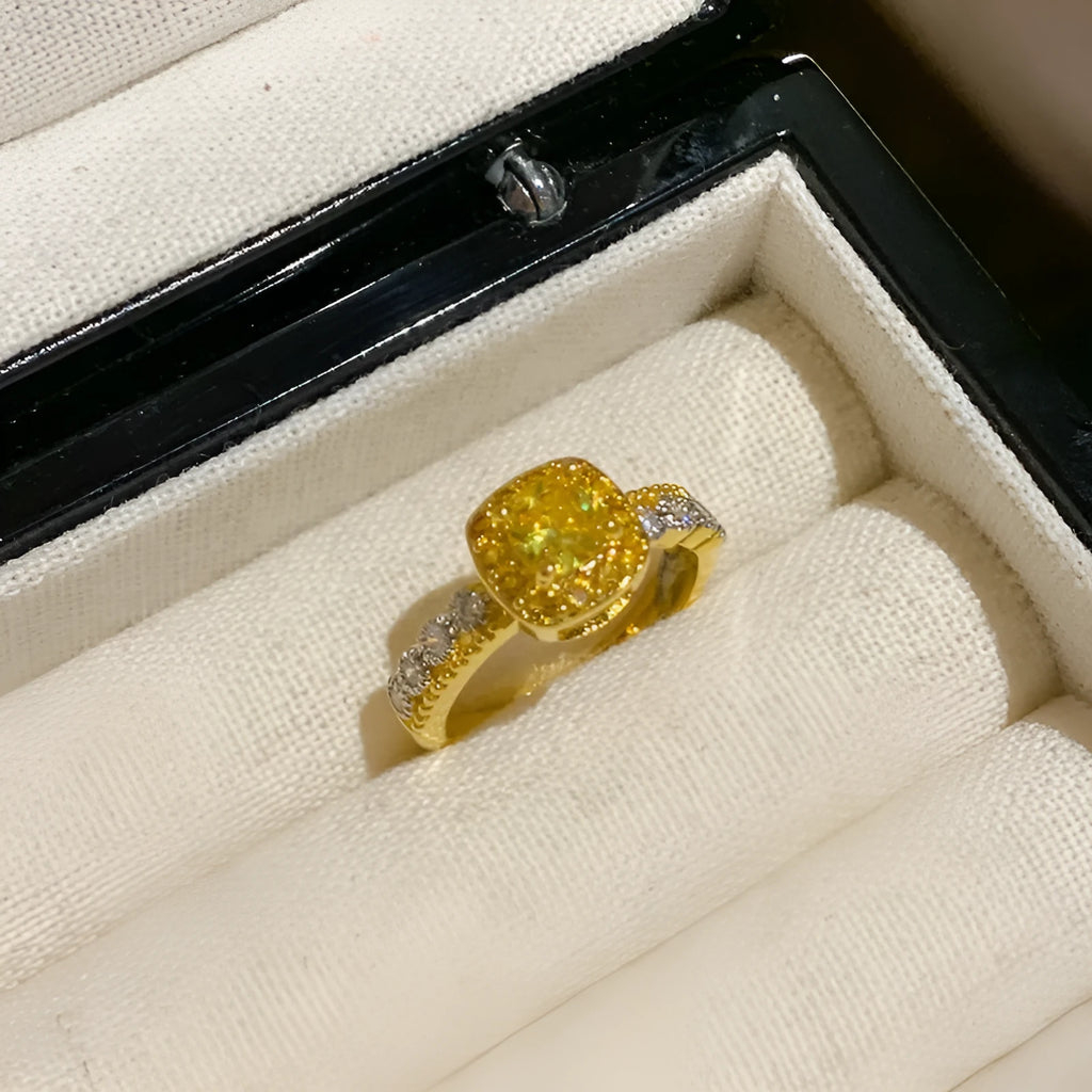 Polished copper geometric cube sugar ring for women in yellow diamond pineapple colour