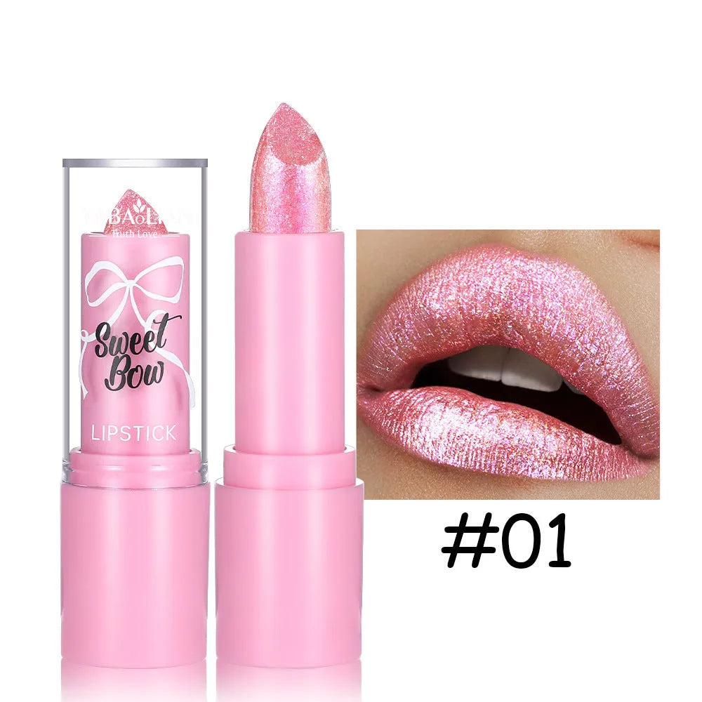 Sweetheart Bow design Starlight Diamond lipstick in six colour options with anti-discoloration properties