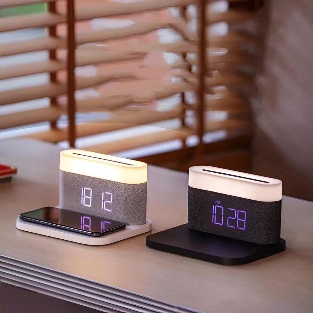 Multi functional three in one magnetic wireless charging LED night light with touch dimmer and Type-C USB in black