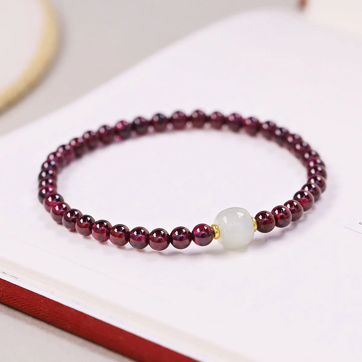 Natural garnet bracelet for women with 4mm or 6mm beads and U-shaped clasp