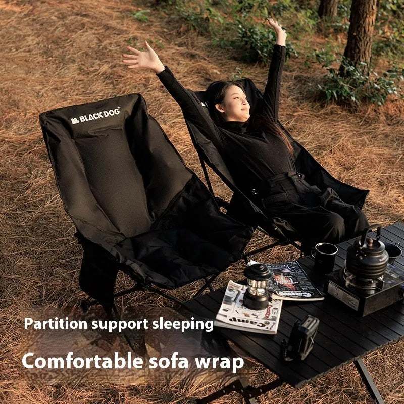 Night Black portable camping recliner folding chair with Oxford cloth seat