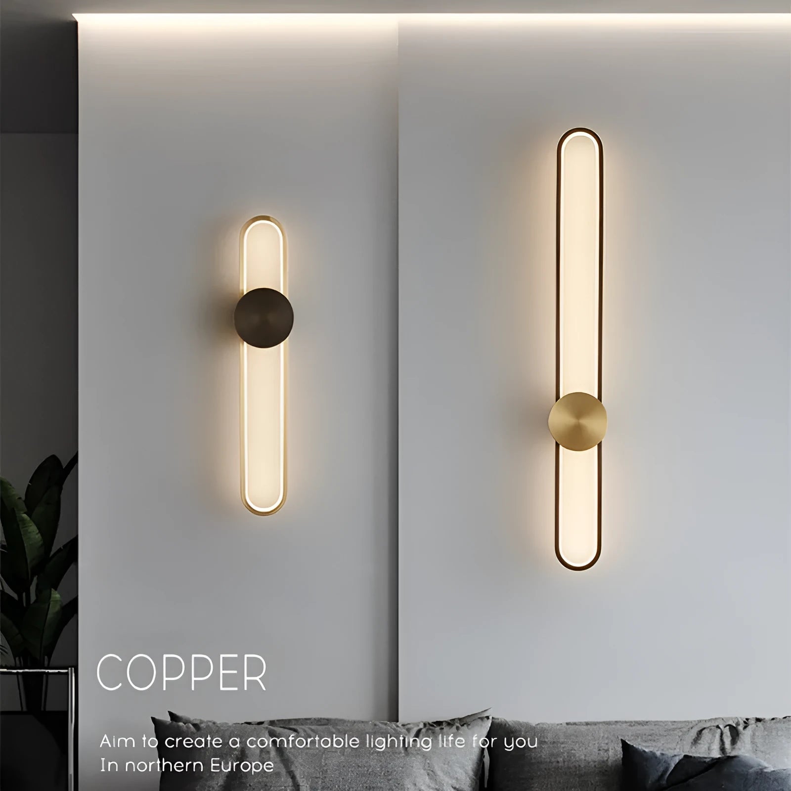 Modern minimalist circular wall lamp with iron shade in black or gold finish options