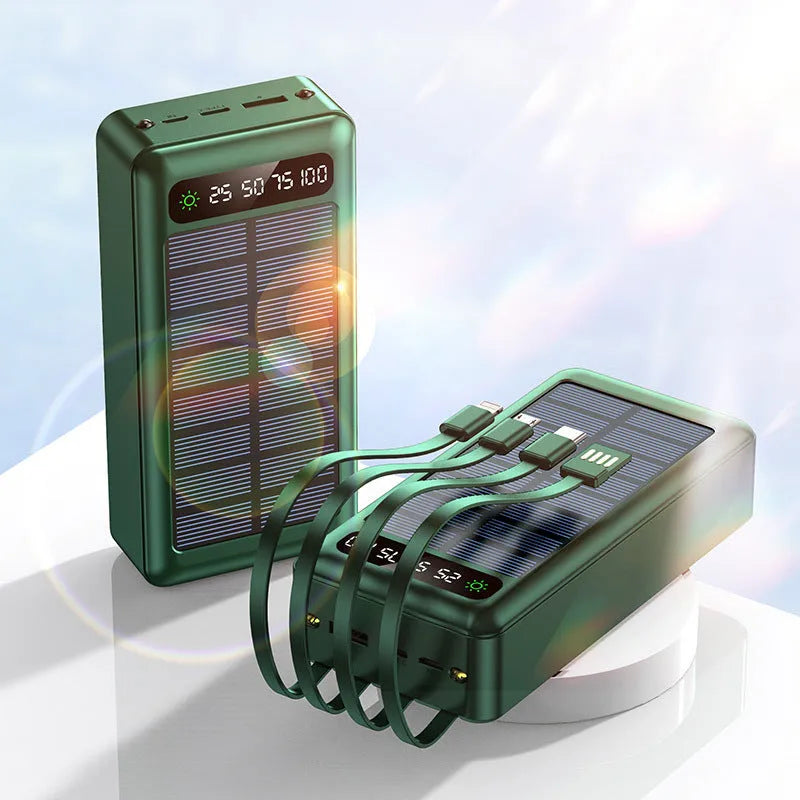 Solar power bank with cable showing black, white and green colour options