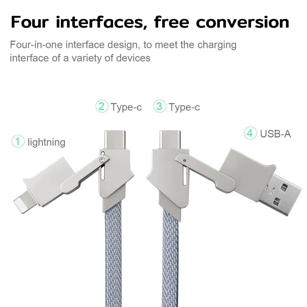 Six-in-one 120W fast charge data cable with Mini USB, Lightning, OTG, Micro USB, TYPE-C connectors in black with zinc alloy housing