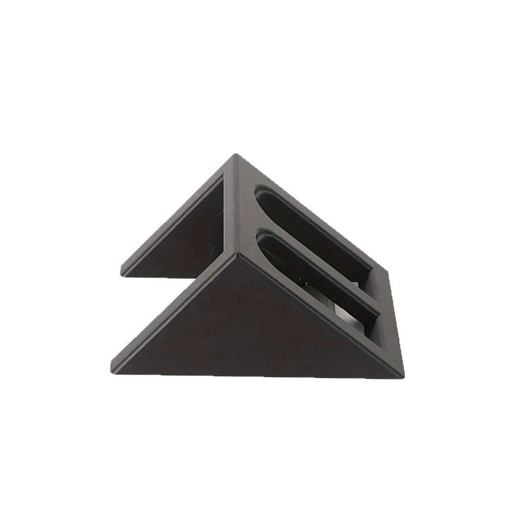 Black plastic pistol display stand for replica and collectable firearms.