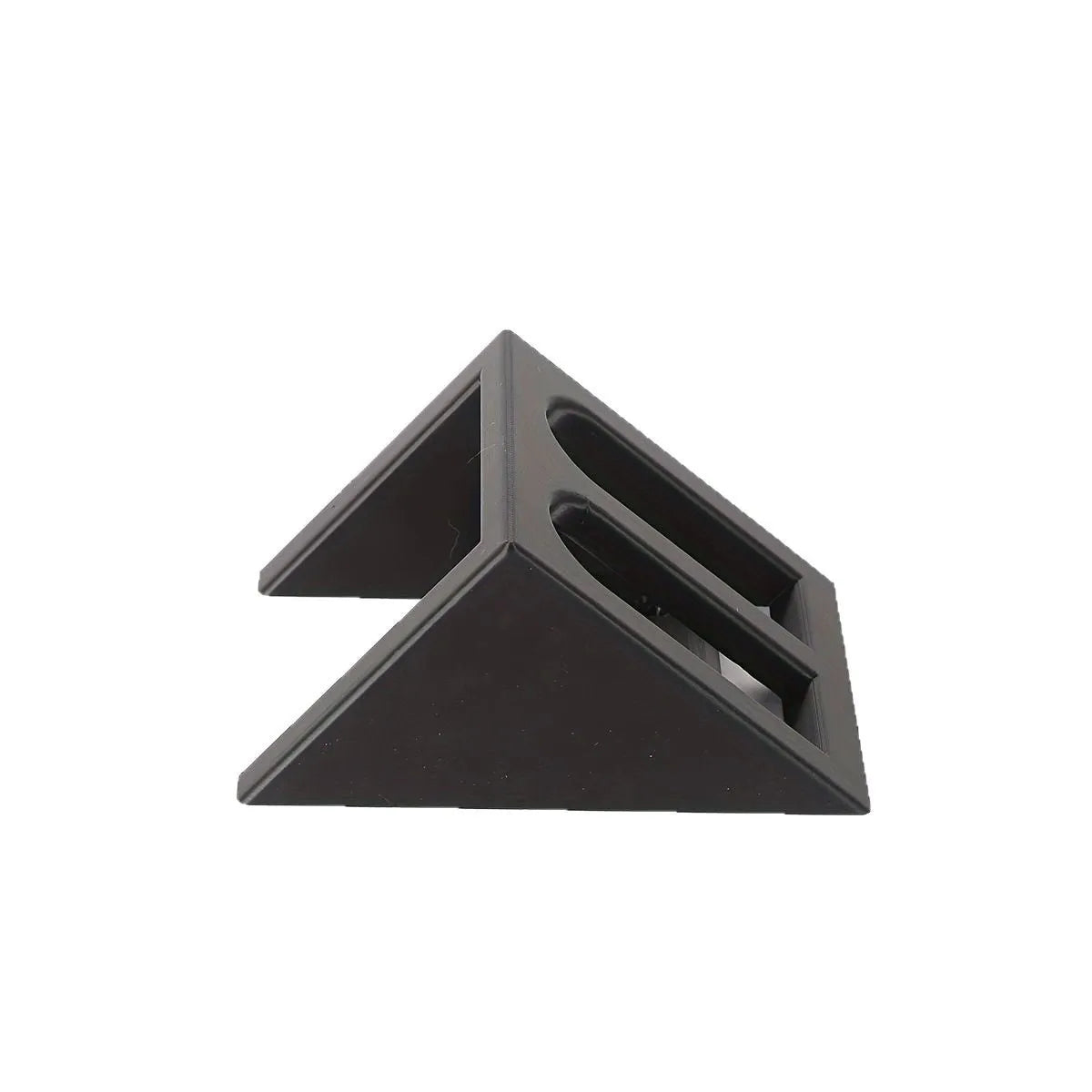 Black plastic pistol display stand for replica and collectable firearms.