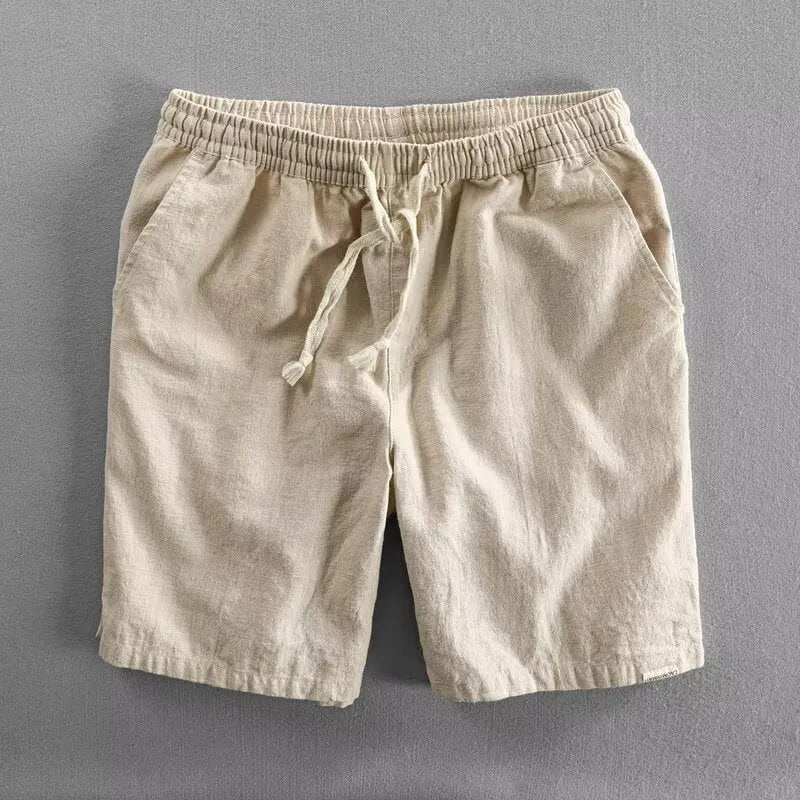 Loose-fit straight leg casual shorts in ramie-cotton blend fabric available in six colour options