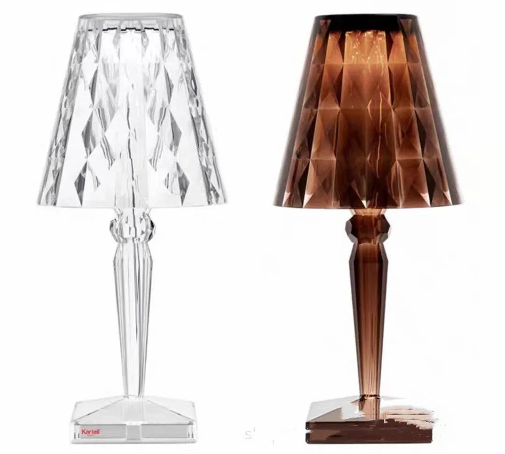 Rose gold portable touch night light with adjustable three-colour lighting on wooden surface
