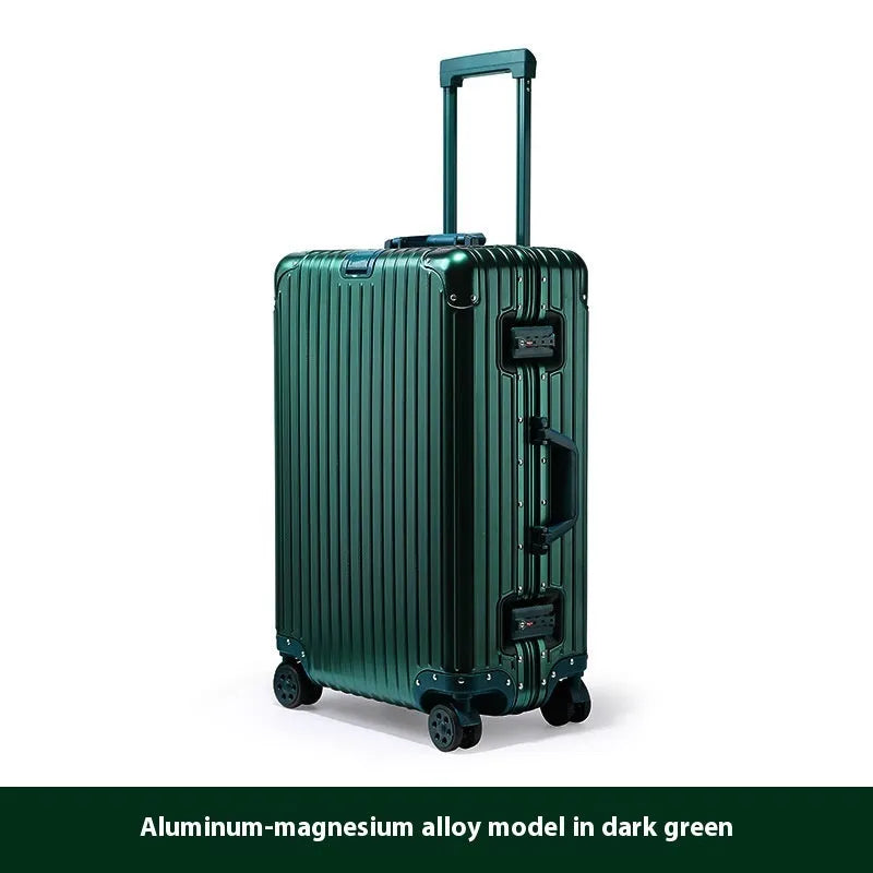 Alloy trolley case luggage with metal frame, universal wheels, solid colour, available in multiple sizes