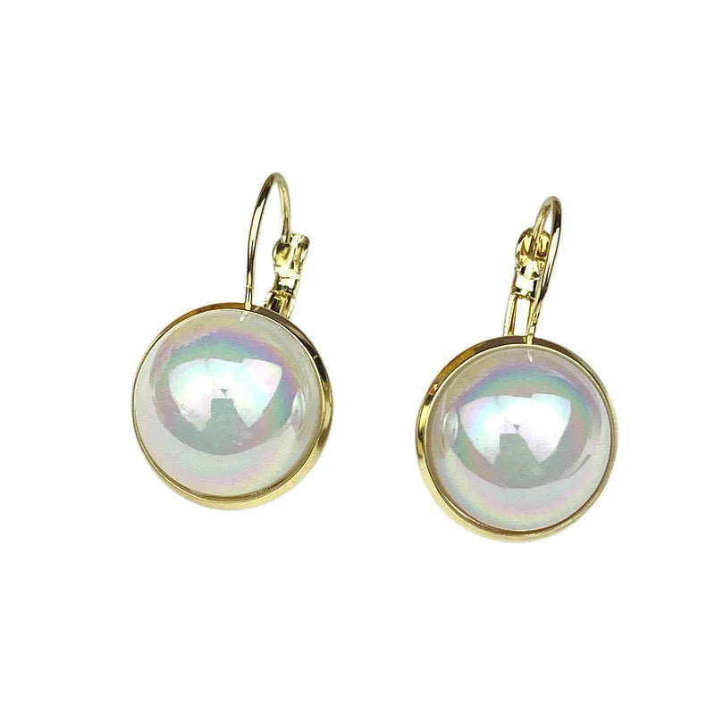 Geometric round colourful mermaid pearl ear clips with anti-lost clip design for women