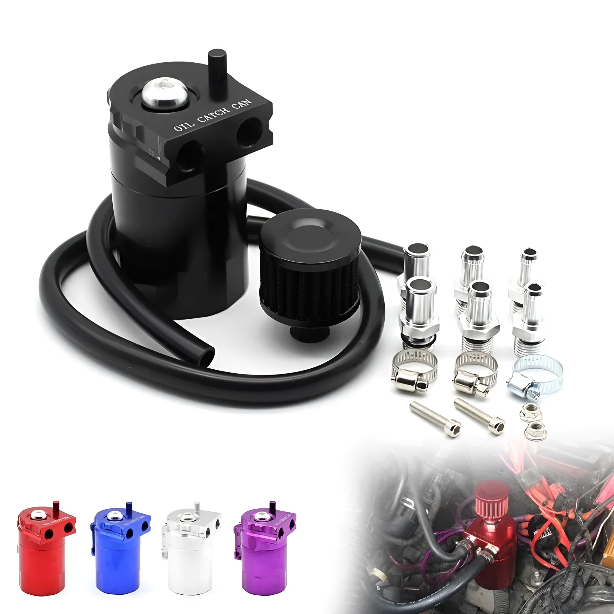 Aluminium alloy engine oil breathable pot in red, blue, black and silver colours for car modification