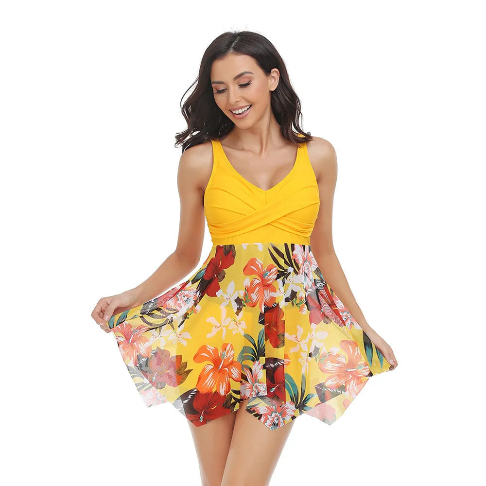 Women's one-piece swimsuit with tulle skirt in nylon fabric available in multiple colours and sizes
