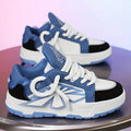 Men's white thick-bottom Harajuku sneakers with cartoon pattern and chunky rubber sole