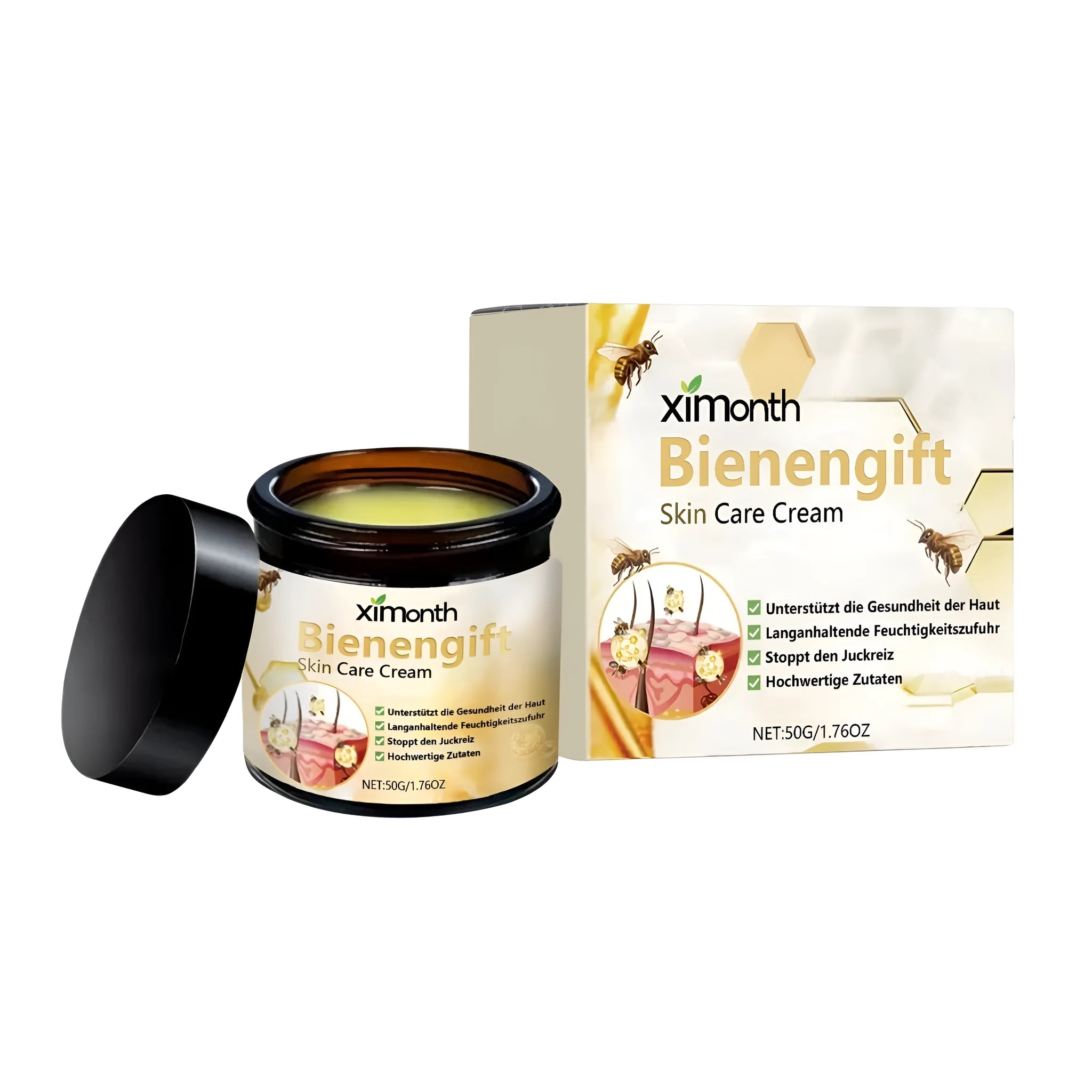 50g tube of skin care cream with natural ingredients including mint leaves and tea tree oil
