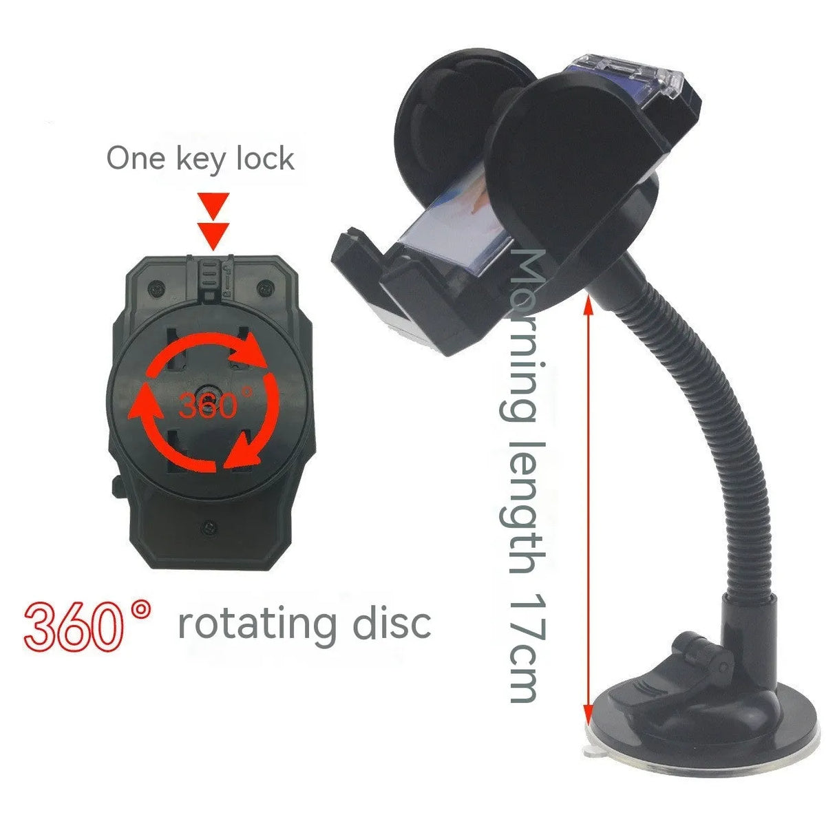 Black plastic car phone holder with suction cup bracket mount