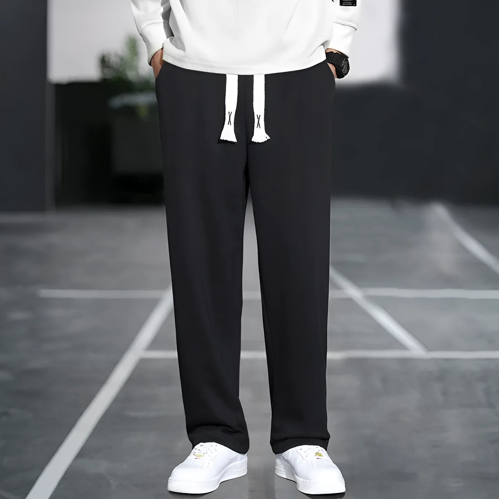 Men's grey casual bamboo fibre trousers with a high waist and multiple pockets.