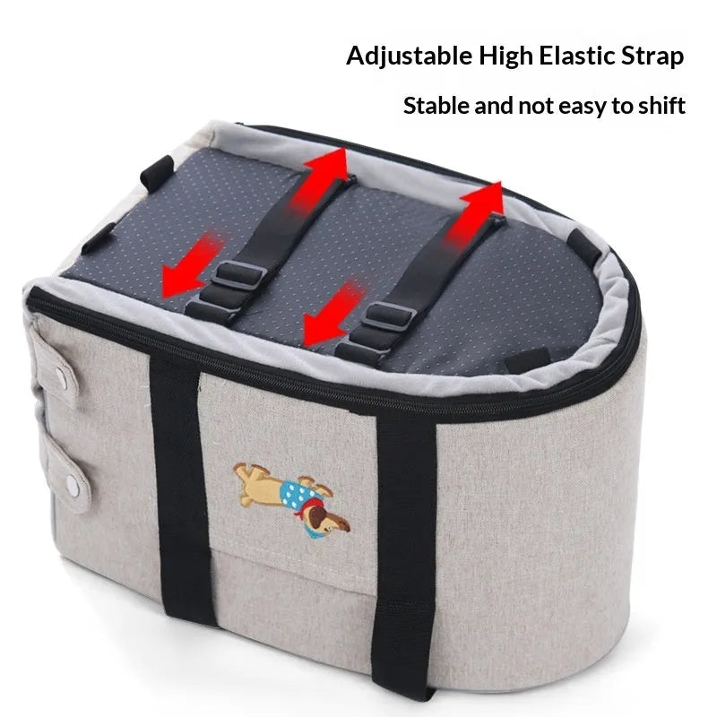 Car centre console pet pad in dark gray linen nest style for small dogs and cats