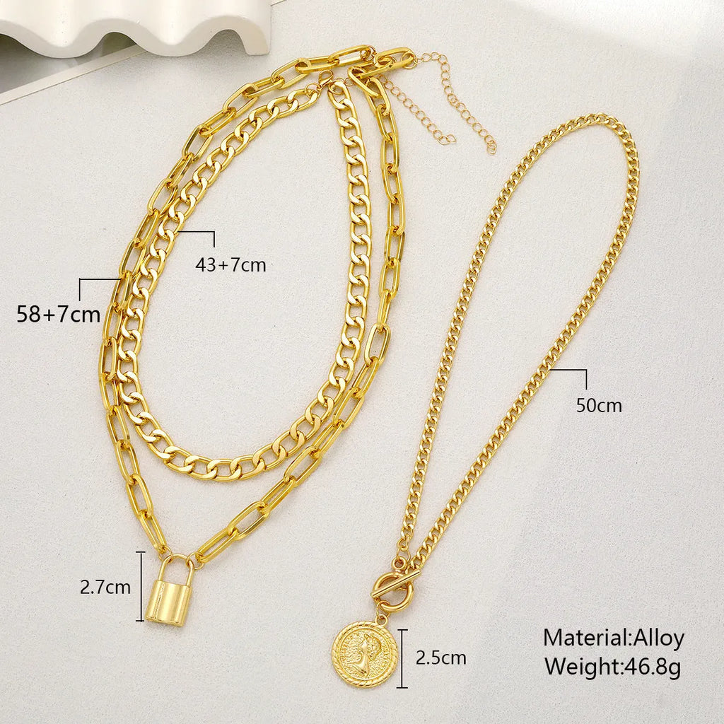 Women's light luxury geometric zinc alloy necklace set with electroplated finish, three colour options