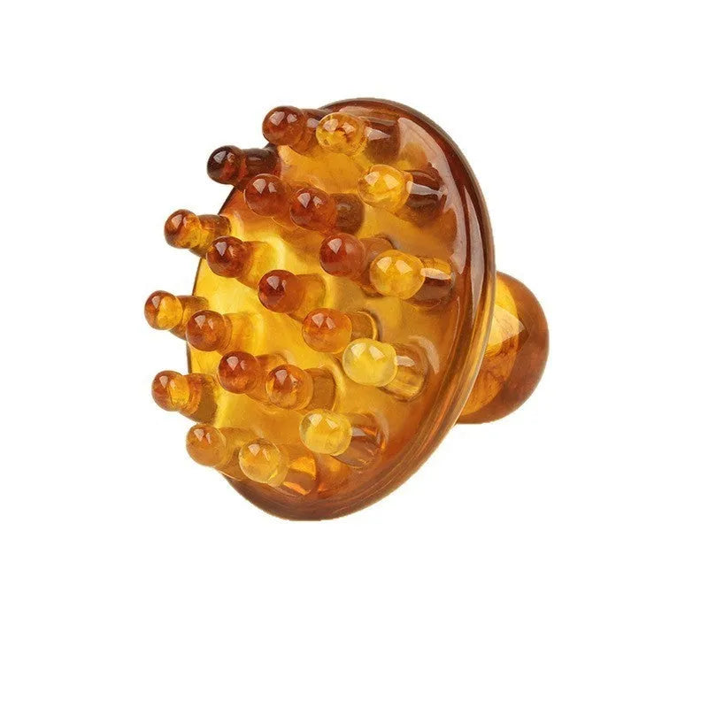 Wooden disc massage comb with 21 teeth for head acupressure in coffee brown colour
