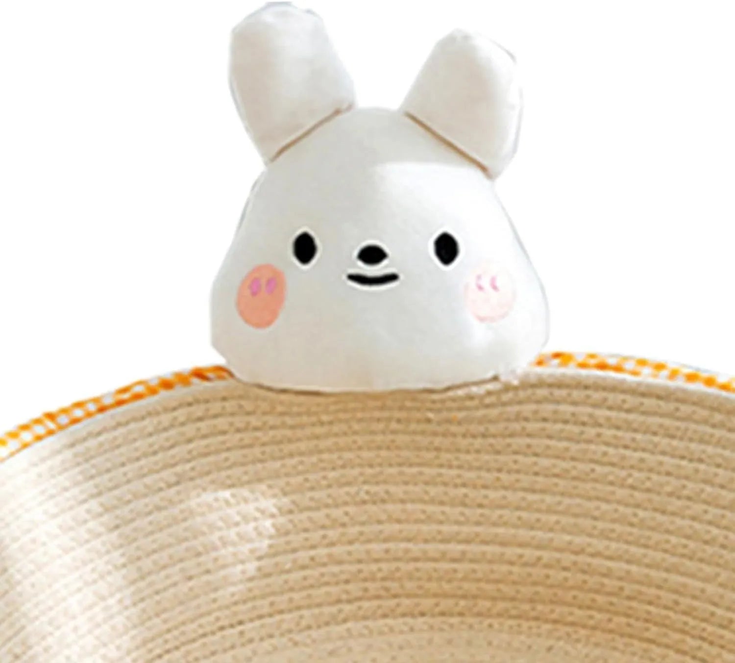 Woven cotton rope cat bed basket with integrated scratching board in bear design