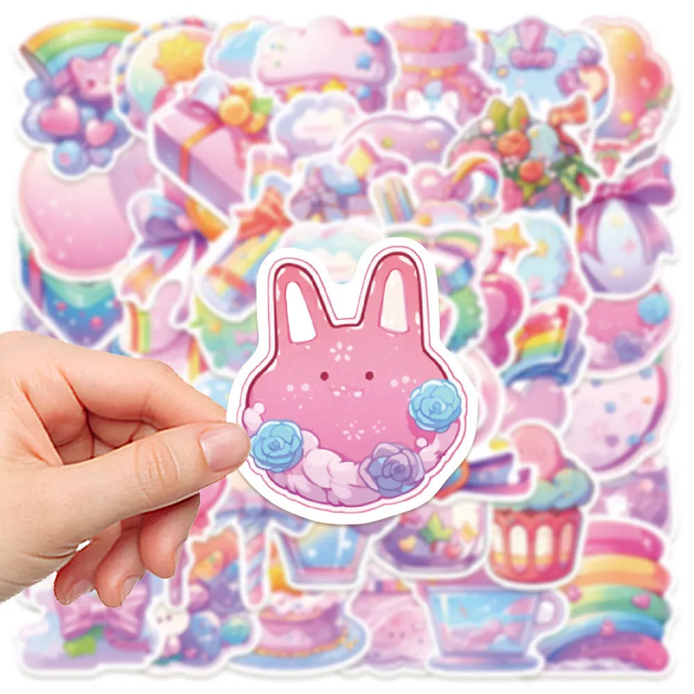 Pack of 50 sheets of fresh candy-themed small object waterproof stickers in cute style for journals.