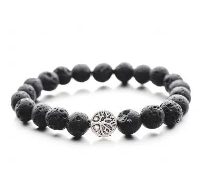 Handmade alloy volcano white turquoise natural stone bracelet with obsidian, lava, and tiger eye beads