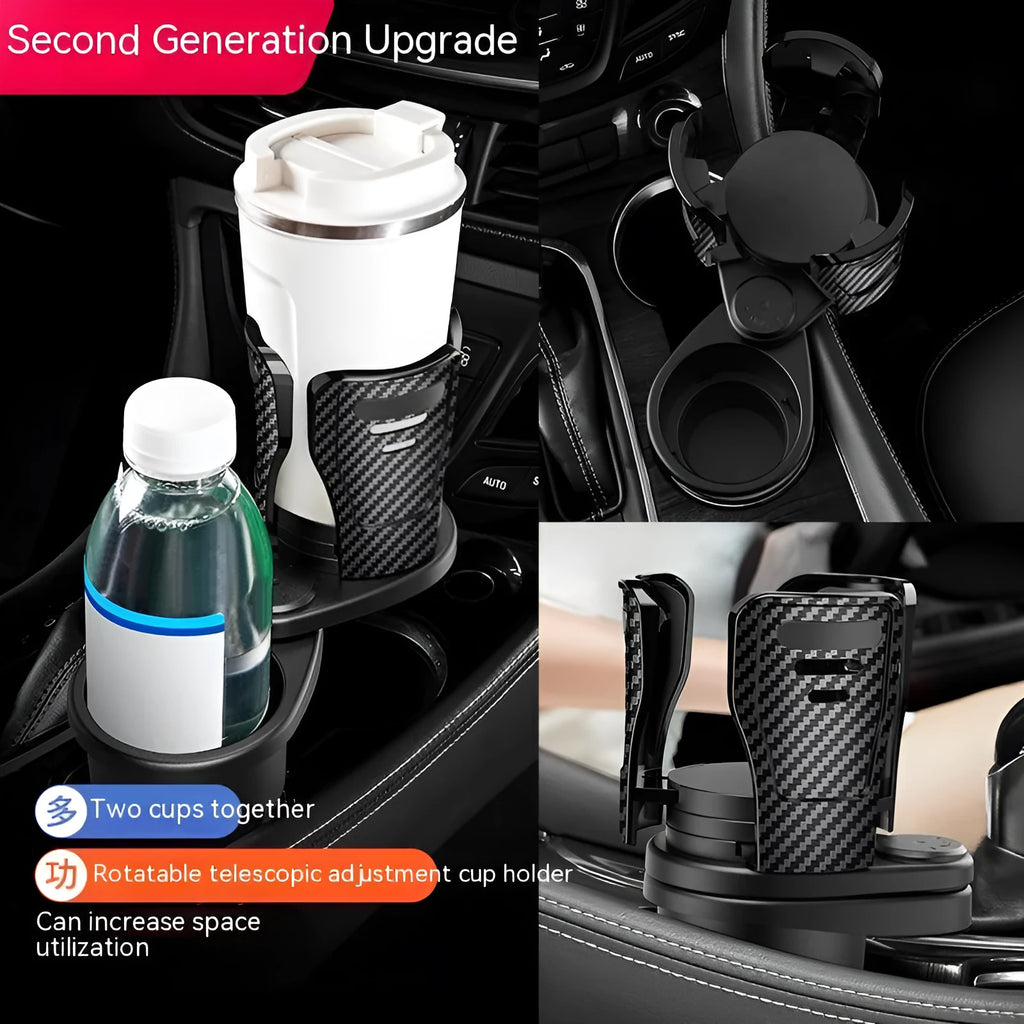 Car cup holder modification accessory in carbon fibre or matte ABS plastic for centre console upgrade
