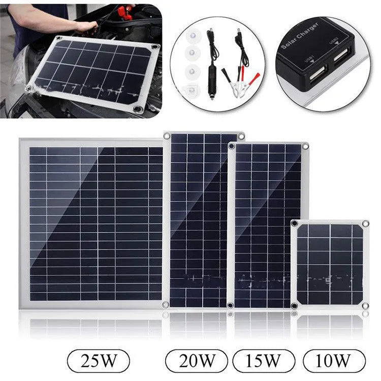 Outdoor solar panel with dual USB ports for charging mobile phones and tablets