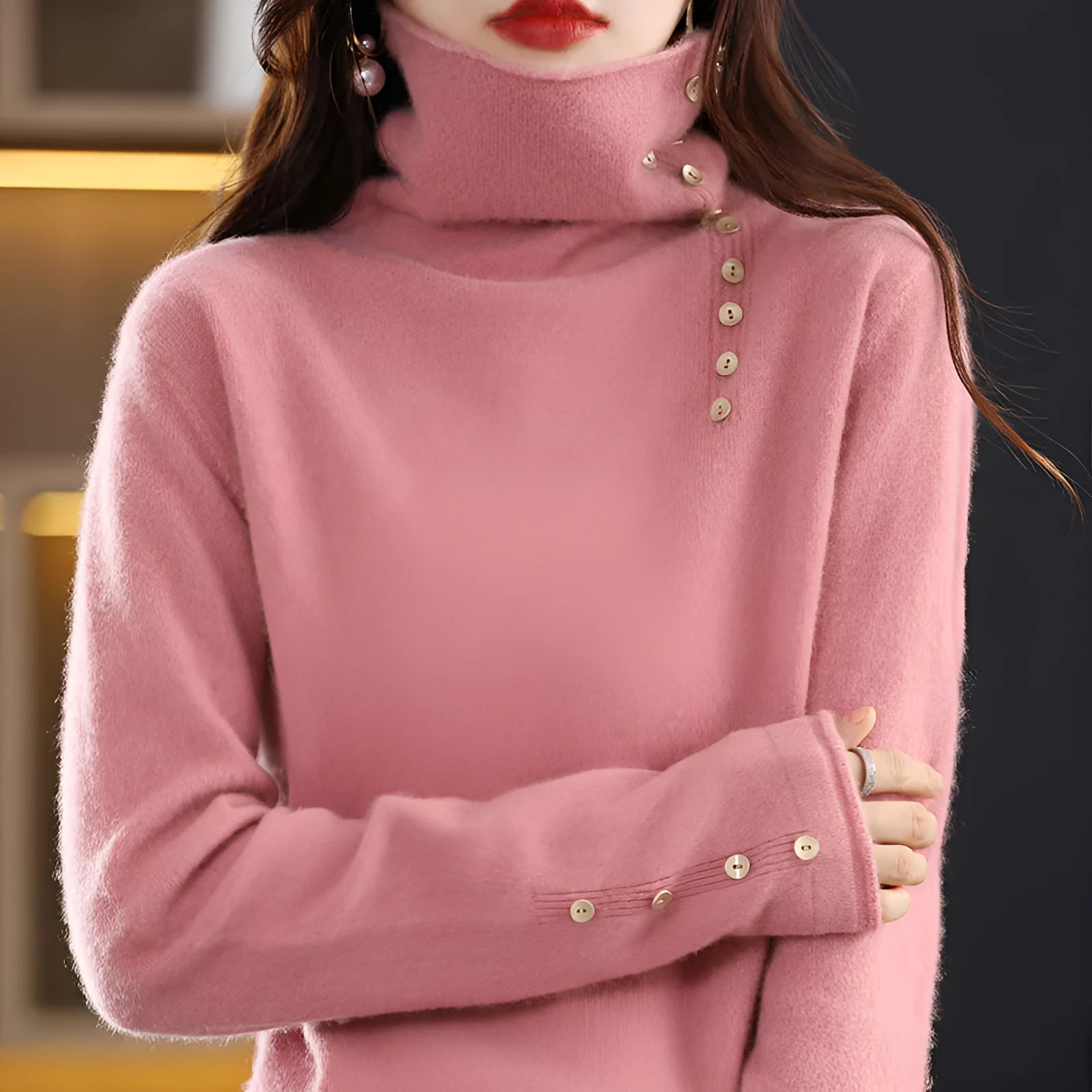 Slim fit knitted pullover shirt in core-spun yarn with a 3D pattern, shown in a choice of colours.