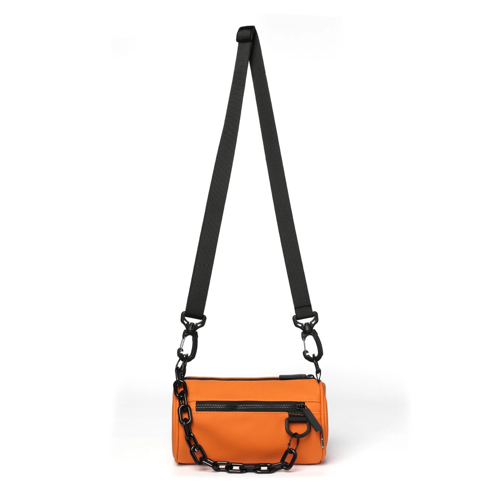 Oxford cloth crossbody messenger bag with chain detailing in black, grey or orange colour