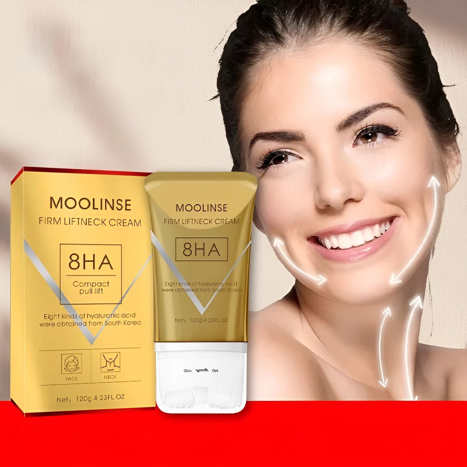 Neck cream container with integrated massage roller tool for dry skin treatment