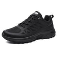 Men's black and orange plus size outdoor running shoes with mesh upper and lace-up front.