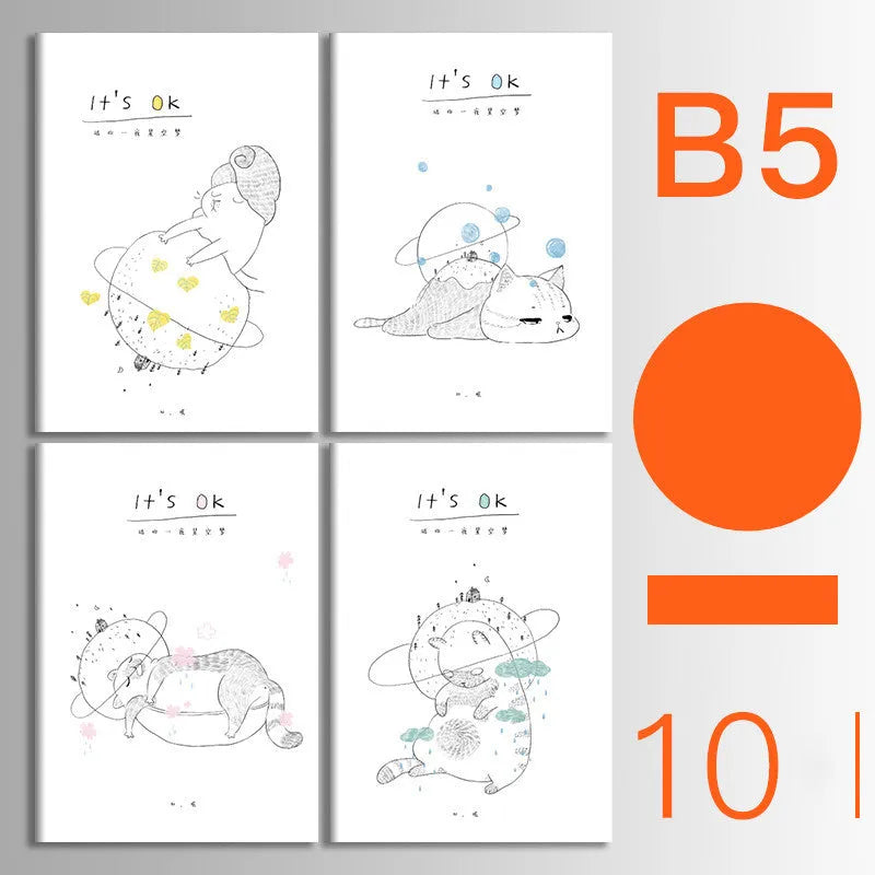 Ten soft cover thread-bound notebooks in A5 and B5 sizes with various designs