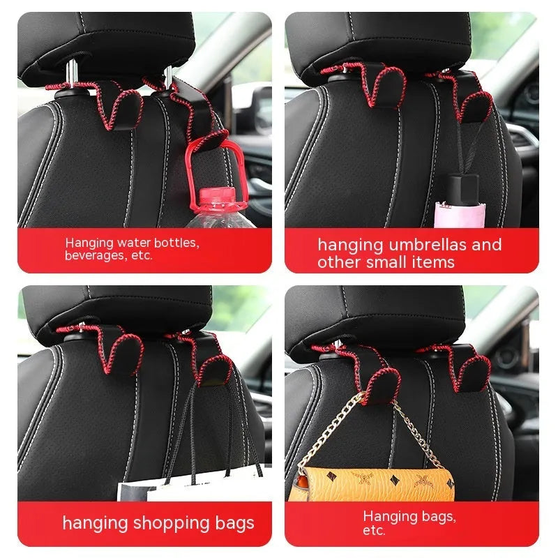 Stainless steel car seat back organiser hook with leather options for vehicle interior storage
