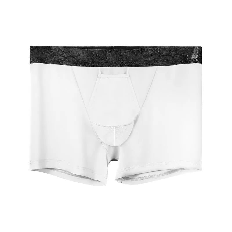 Men's solid colour ice silk nylon boyshorts in mid-waist sports design
