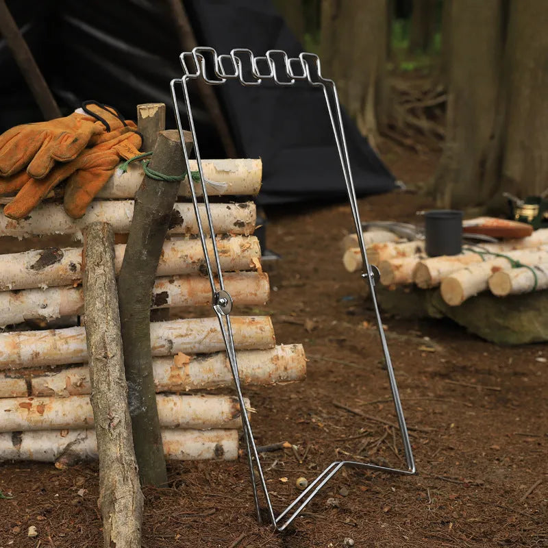 Stainless steel camping garbage bag bracket with folding design in black or silver colour