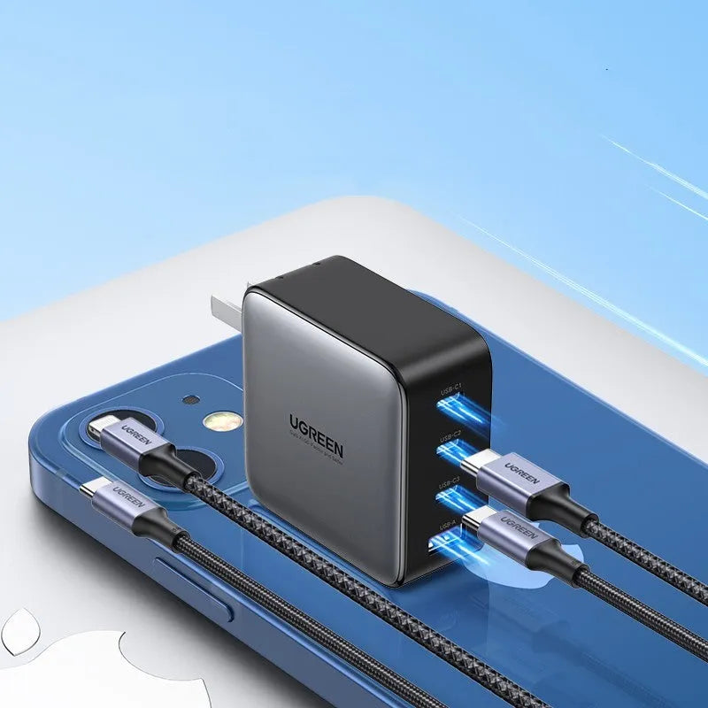 100W GaN fast charger with multiple USB-C ports for laptops and mobile devices