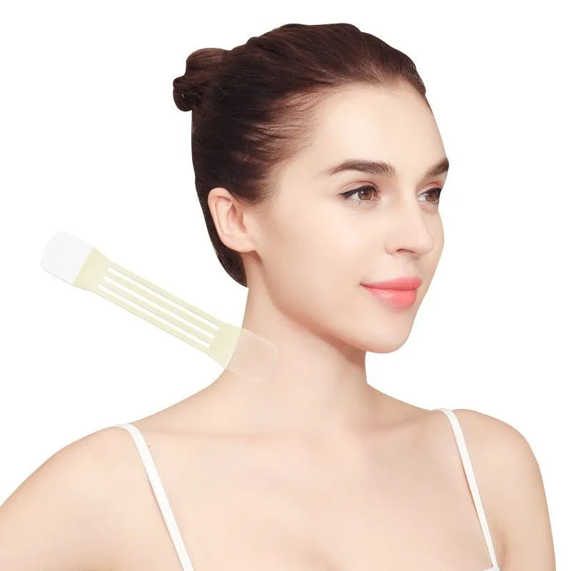Skin tone neck firming adhesive tape strips for wrinkle reduction and lifting support
