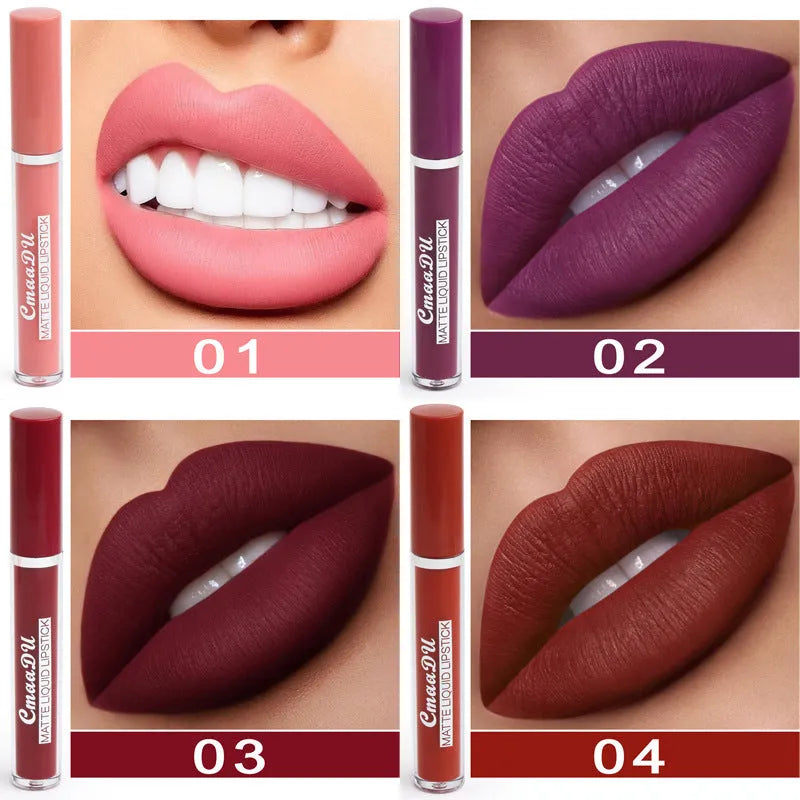 Pack of 10 matte finish lipsticks with non-stick waterproof properties in photo-realistic colours