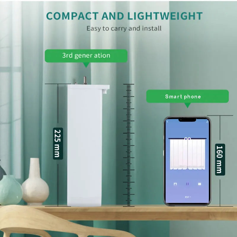 Smart curtain electric motor system with aluminium track and remote control for voice-operated automation