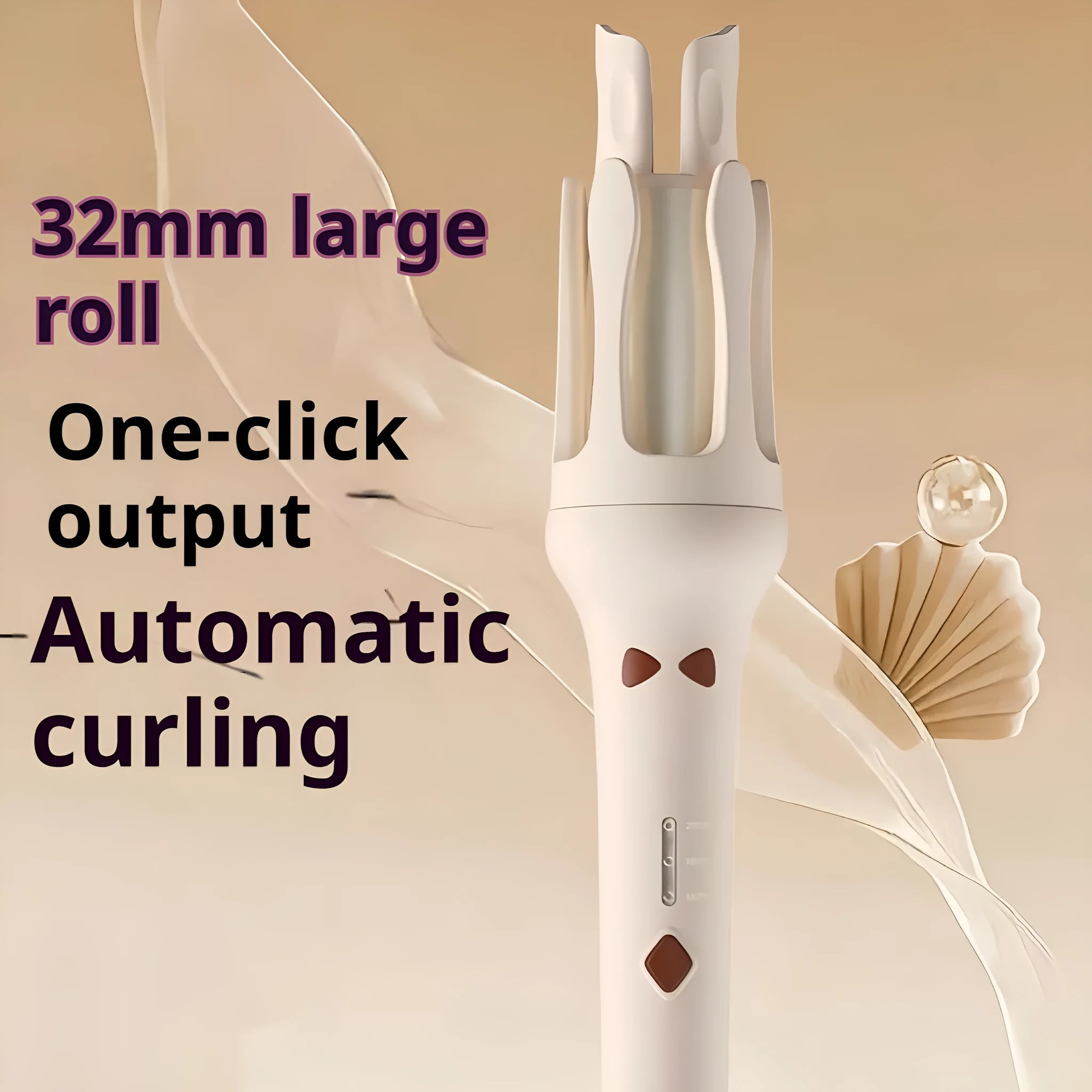 Automatic hair curler with a 32mm barrel in a two-tone colour option, shown with a plug adapter.