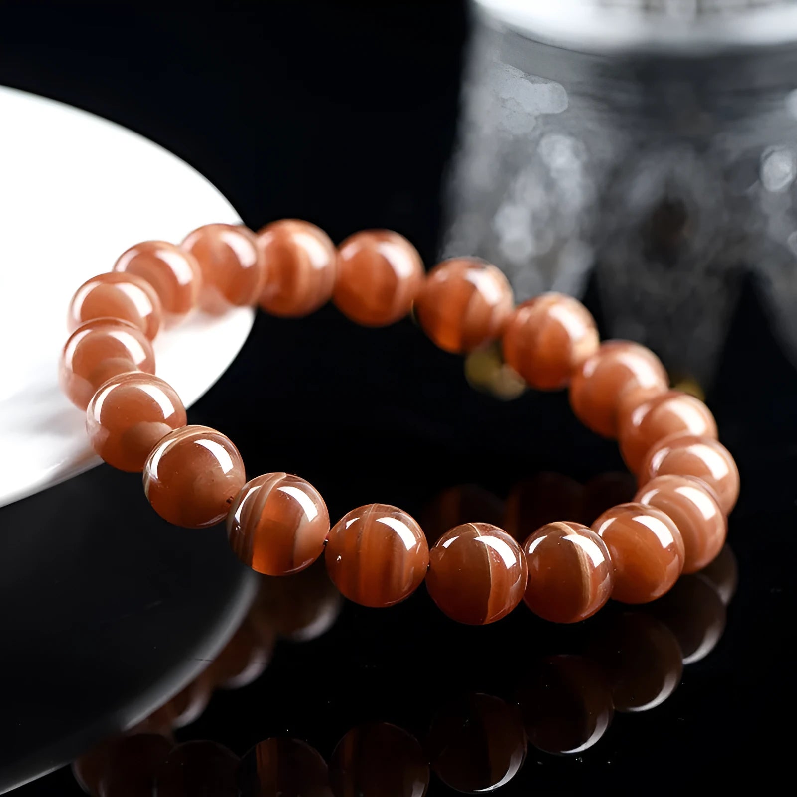 Natural old mine rhodochrosite round beads bracelet with 6mm or 8mm manganese spar beads