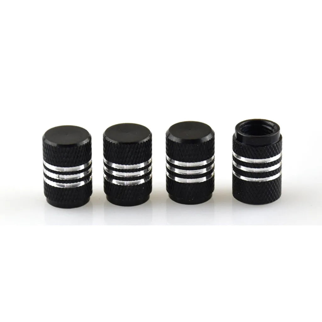 Set of aluminium alloy colour car tyre valve caps in various colours including red, blue, silver, and gold
