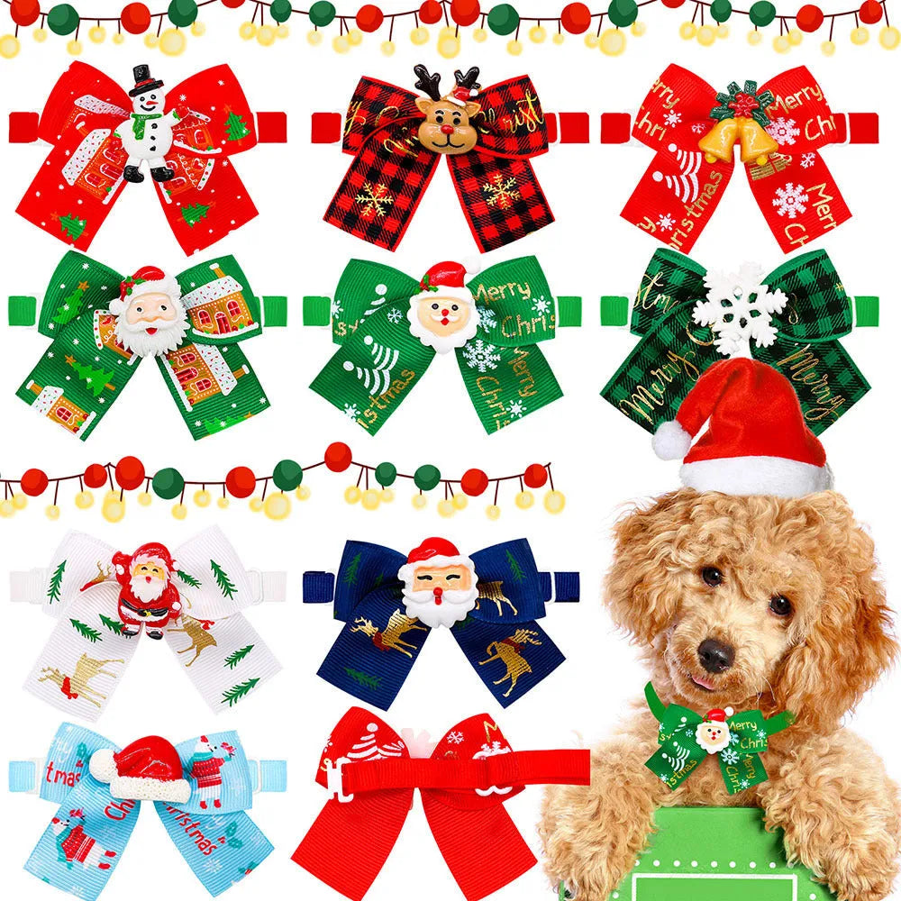 Red and green Christmas pet bow tie accessory for dogs or cats with British style design